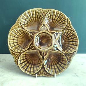 Vintage French majolica oyster plate from Sarreguemines