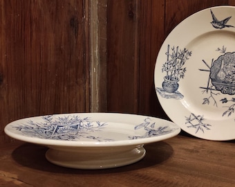 French vintage serving stand plate, R. Lafitte, Terre de Fer, Salins