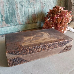 Very interesting vintage French wooden box carved by hand signed Ferrières