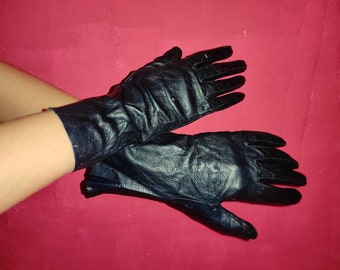 Gants vintage français, en cuir noir