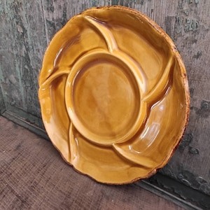 Vintage French fondue plate, amber colour, snack plate