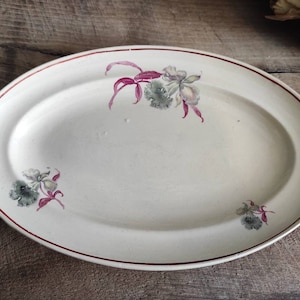 Bandeja ovalada vintage francesa Moulin des Loups: decoración floral con orquídeas
