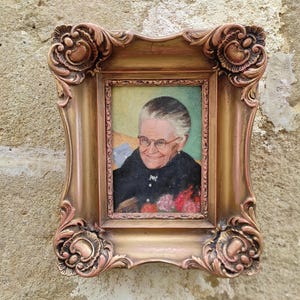 French vintage oil portrait, signed Hélène, 1958