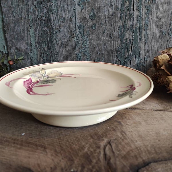 Vintage French serving platters by Moulin des Loups, with floral decoration of orchids