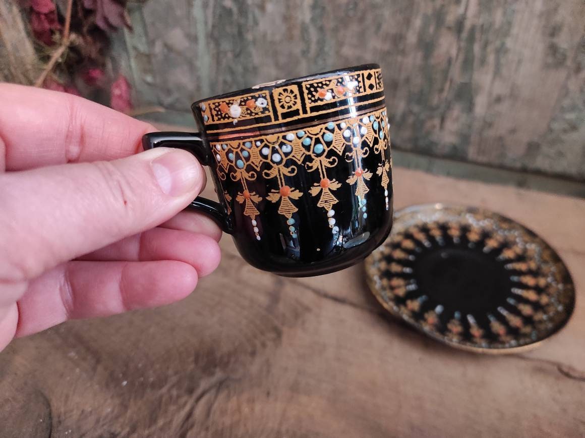 Gibson&sons 英国 1900年初期 漆黒花金紋 カップ＆ソーサー 最高峰