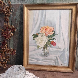 Vintage oil painting of flowers signed Bramwell