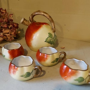 Vintage French Liquor Set by Lucien Michelaud for Limoges, apple shaped