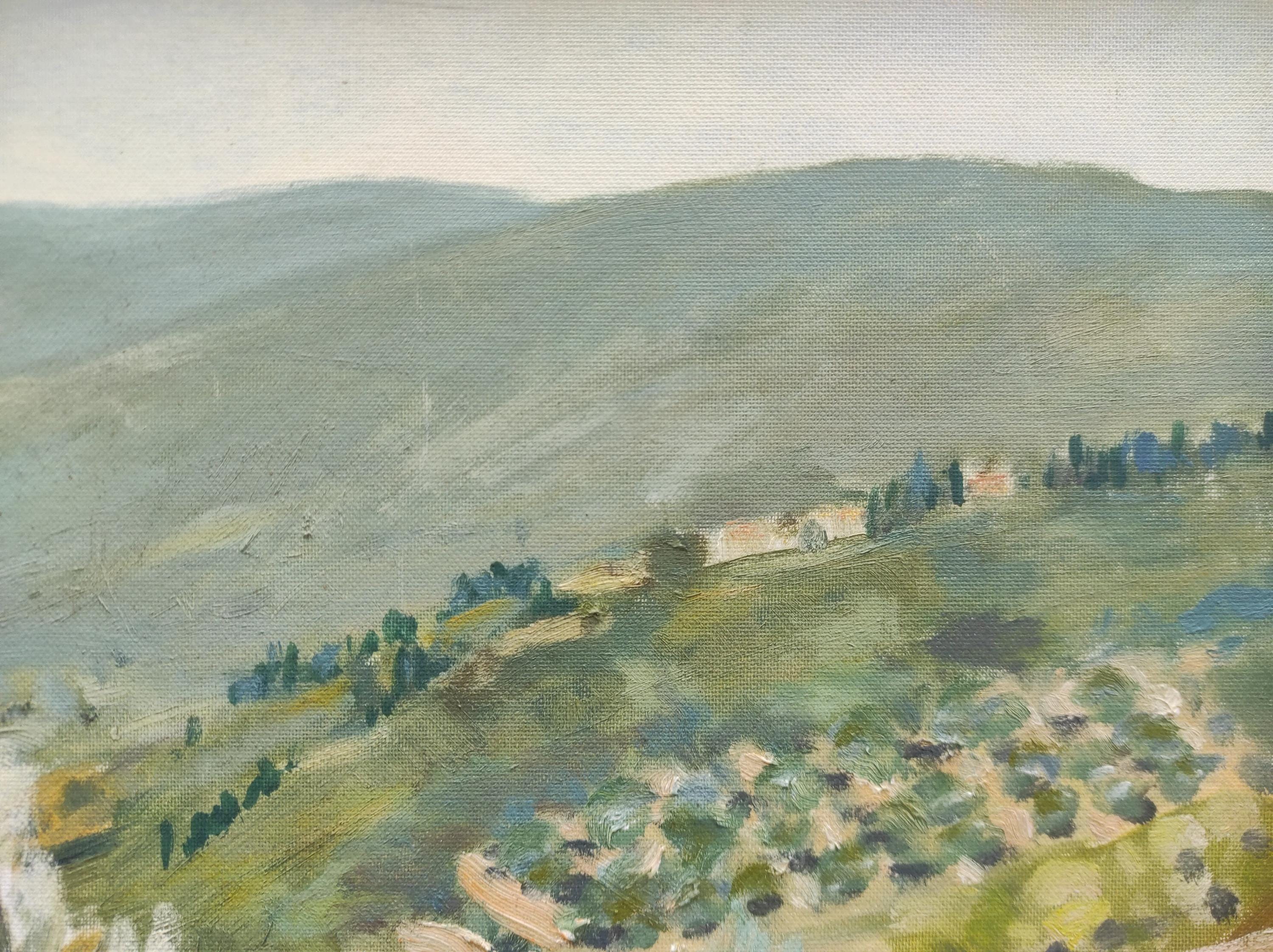 ヴィンテージ　フランス　油絵 フランスのヴィンテージサイン入り油絵、ジェナーリサイン入り