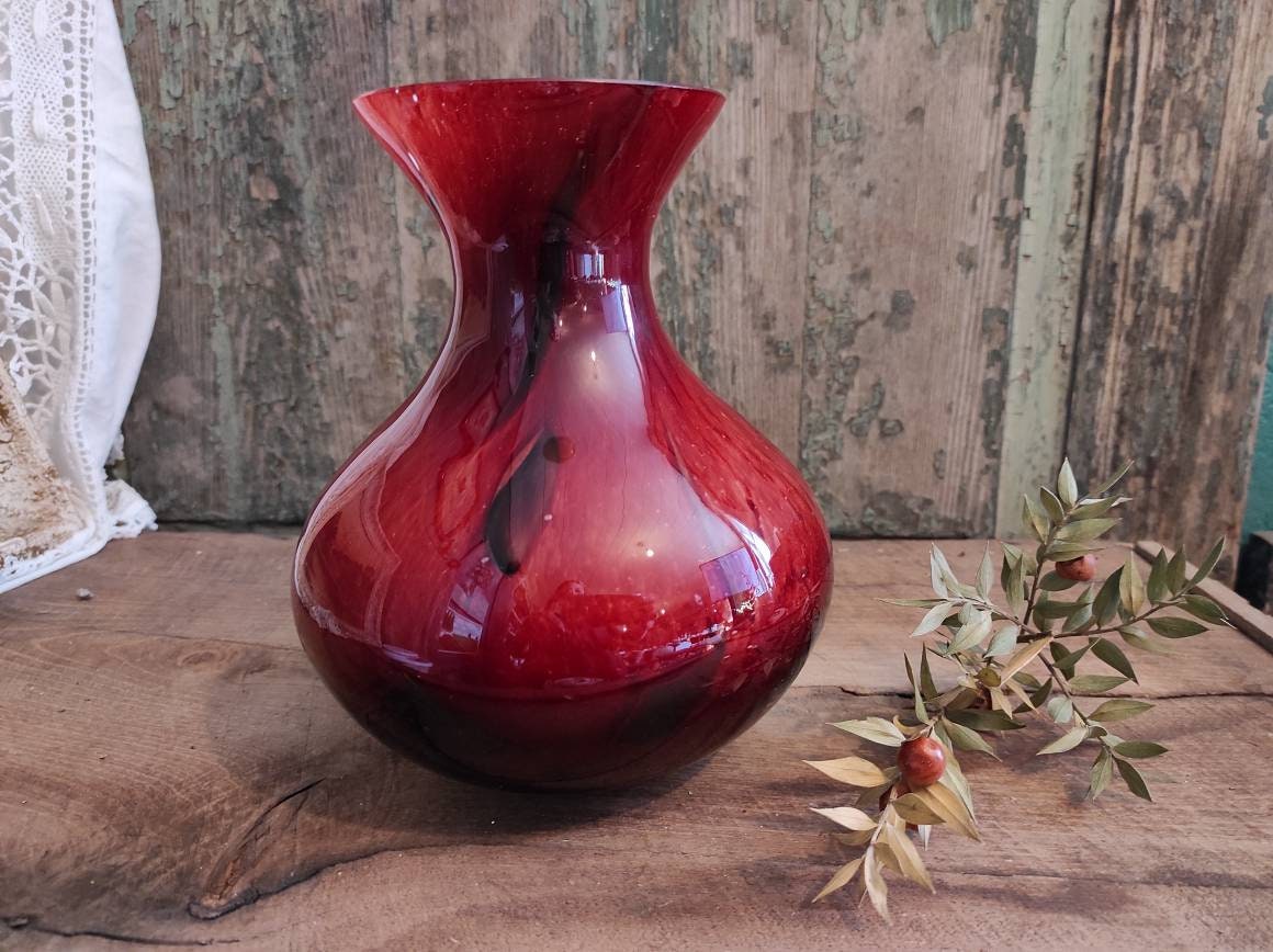 Vase en Verre Soufflé Vintage Français de La Rochère