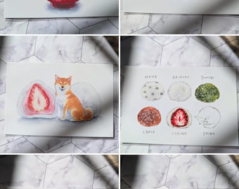 Postales horizontales de Japón con diseño de Shiba Inu Snack (6"x4")