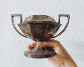 Vintage Silver Metal Trophy Shaped Vase - Varsity Style - Monogram C - Amphora