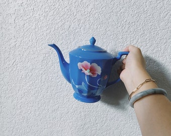 Vintage Chinese Blue Porcelain Teapot with Pink Flowers (Other Set Pieces Availability)