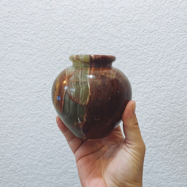 Mexican Carved Alabaster or Onyx Stone Bulb Vase