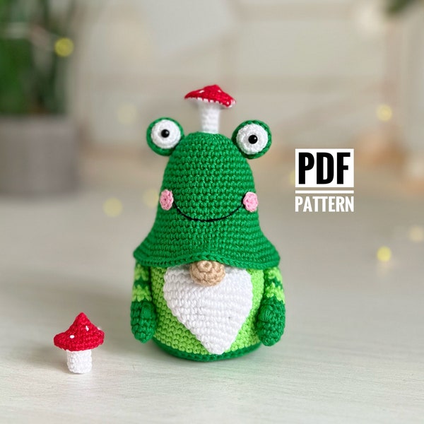 Crochet frog gnome pattern, Amigurumi gnome pattern, Summer Vacation gnome