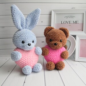 EASY Crochet Pattern 2 in 1 - Bunny and Bear, In English,Amigurumi heart,Heart tutorial,Bear DIY,valentine's day pattern,bunny instructions.