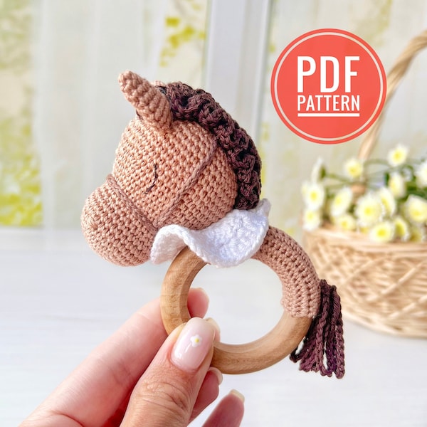 Modèle de hochet de cheval au crochet, cheval Amigurumi, motif animal mignon au crochet