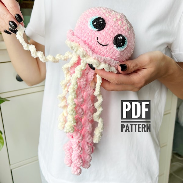 Crochet jellyfish plush pattern, Ocean crochet toy, Amigurumi stuffed sea animal