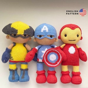 Crochet SET Superheroes (3 in 1), Amigurumi ENGLISH Patterns Dolls, Amigurumi Superhero Tutorials