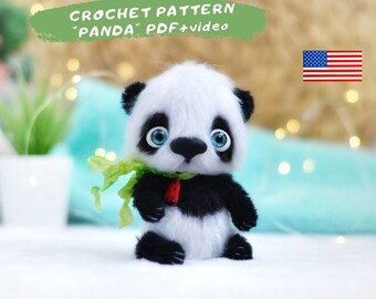 Crochet pattern panda teddy bear , crochet stuffed animals panda gifts.