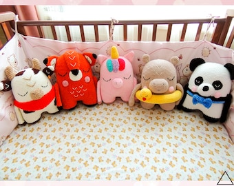 Crochet pattern &quot;Sleepy pillows 3&quot; (bull/cow, fox, unicorn, hippo, panda), PDF modern crochet, boho crochet home decor, crochet animals