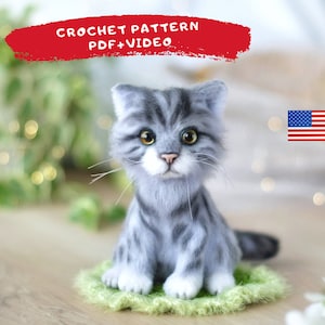 Crochet patterns tabby cat ornament , cat stuffed animal pattern gifts for cat lovers . Crochet Cat , cat amigurumi , cat toy .