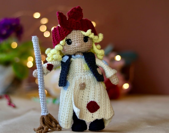 Witch crochet pattern amigurumi old witch doll toy witcher on a broom pattern English PDF