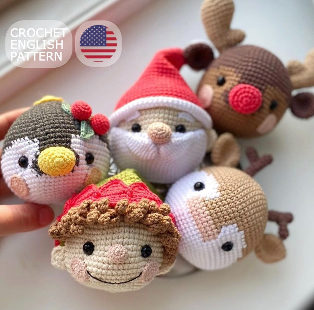 Crochet Christmas English SET 5 in 1: Penguin, Santa, Deer, Elf and ...