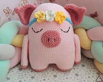 Piglet amigurumi crochet pattern, Pig plush pattern, cute Piglet crochet pattern, boho Nordic Pig pillow crochet pattern