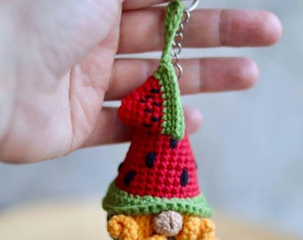 Crochet patterns gnome watermelon, Crochet keychains amigurumi pattern, Small Gnome Crochet Patterns