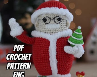 Crochet christmas tree decorations toys Santa Claus amigurumi gnome PDF in Eng