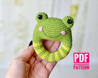 Rattle frog crochet pattern, Amigurumi frog, Crocheted frog PDF, Pattern frog, Expecting mom gift DIY