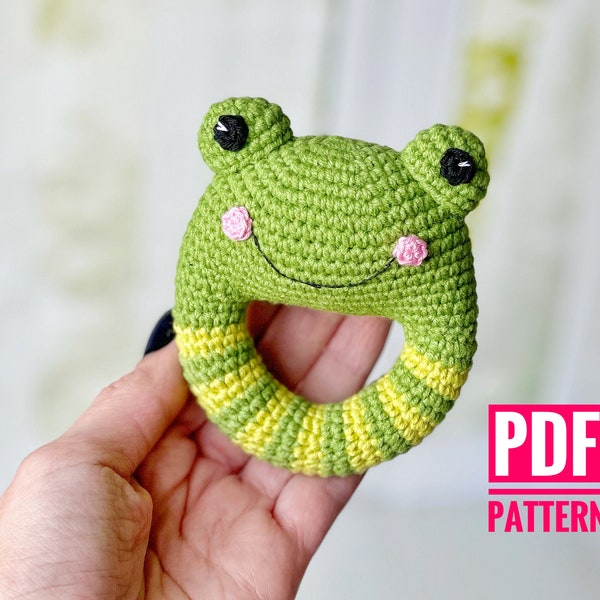 Rattle frog crochet pattern, Amigurumi frog, Crocheted frog PDF, Pattern frog, Expecting mom gift DIY