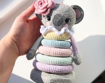 Crochet Stacked Toy Koala ENGLISH Pattern, Amigurumi Stacking Ring PDF