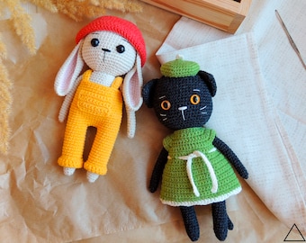 Crochet pattern bunny/cat, amigurumi bunny/cat pattern, PDF modern crochet pattern bunny/cat, cute bunny/cat amigurumi crochet pattern