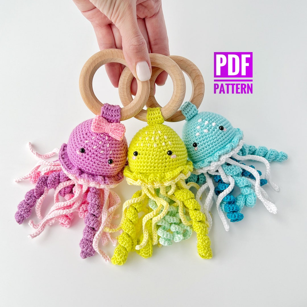 Crochet Jellyfish, Amigurumi Rattle, Sea Animal Baby Rattle Etsy