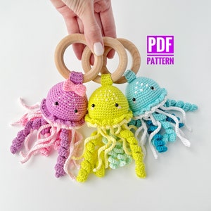 Crochet jellyfish, Amigurumi rattle, Sea animal baby rattle