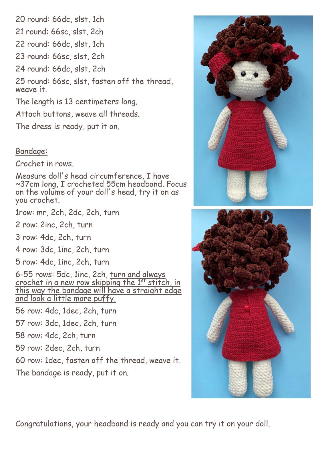Crochet Pattern Plush Stuffed Doll Girl in Smart Dress With - Etsy