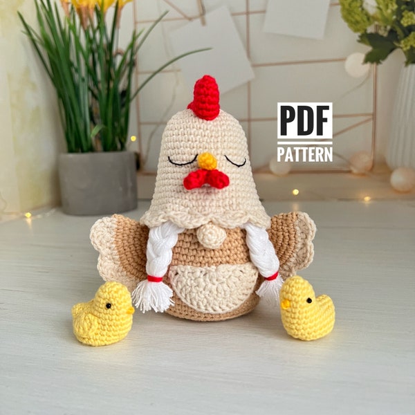 Crochet patterns Easter gnome, gnome amigurumi pattern, Hen amigurumi pattern, Crochet hen, Amigurumi chicken
