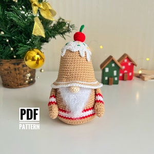 Crochet pattern Gingerbread gnome, Gnome amigurumi pattern, Cupcake gnome, Crochet holiday gnome