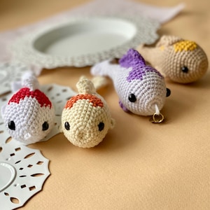 Keychain Fish Crochet Pattern easy koi fish keyring accessory DIY tutorial Mini Amigurumi Bag charm