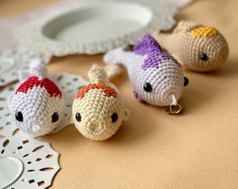 Keychain Fish Crochet Pattern easy koi fish keyring accessory DIY tutorial Mini Amigurumi Bag charm