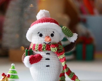 Pattern snowman toy crochet amigurumi snowman doll Christmas tree DIY Christmas toy decor ornaments New Year's