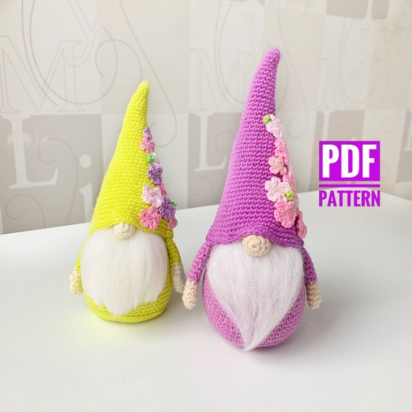 Crochet pattern flower gnomes, Spring gnomes pattern, Mothers day gnome, Scandinavian gnome