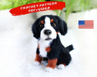 Crochet pattern Bernese Mountain Dog , dog stuffed animal , amigurumi pattern crochet dog toy for dog lover gift.