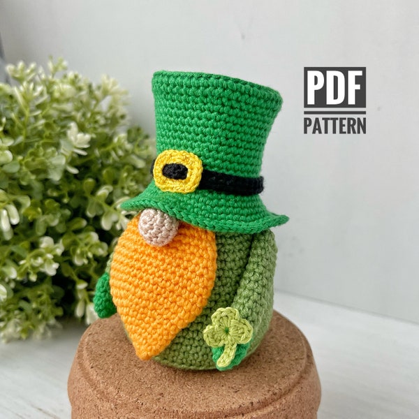 Crochet pattern St. Patricks gnome, Crochet gnome amigurumi pattern, St. Patrick day crochet pattern