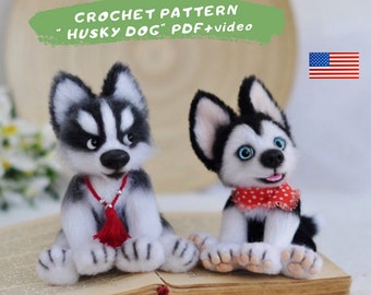 Husky Crochet Pattern, Crochet Siberian Husky Pattern, Crochet Dog Pattern, puppy crochet pattern, Amigurumi dog toy, diy husky dog