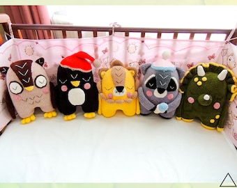 Crochet pattern &quot;Sleepy pillows 4&quot; (owl,penguin,lion,raccoon,dinosaur), PDF modern crochet, boho crochet home decor, crochet animals