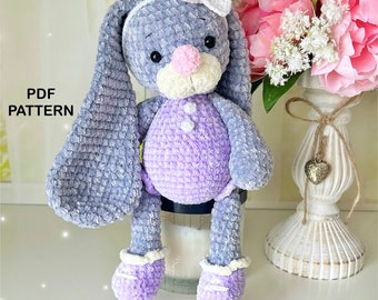 Crochet bunny toy pattern, Soft amigurumi rabbit toy, Animal crochet tutorial, Crochet long eared big rabbit