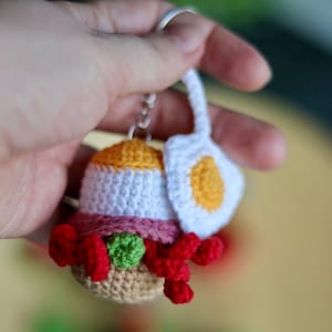Crochet patterns keychain gnome Egg and Bacon, Crochet keychains amigurumi pattern, Small Gnome Crochet Patterns