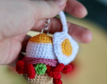 Crochet patterns keychain gnome Egg and Bacon, Crochet keychains amigurumi pattern, Small Gnome Crochet Patterns